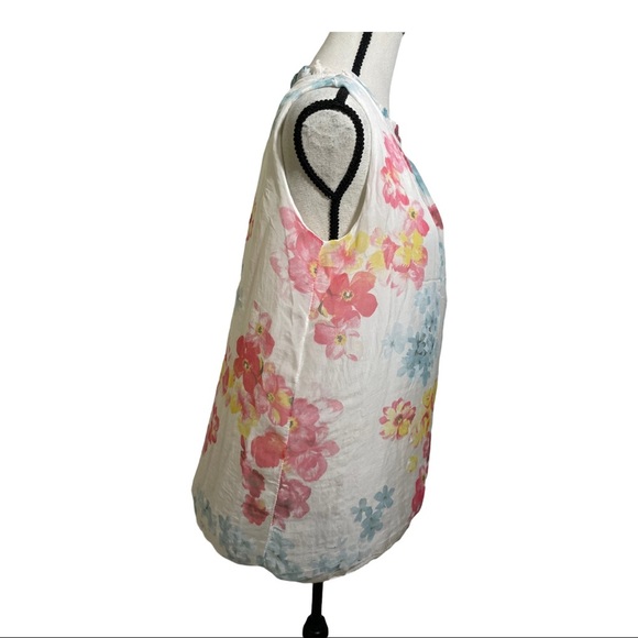 Elena Baldi silk floral blouse. Sleeveless ruffle detail around neckline… - Picture 3 of 10